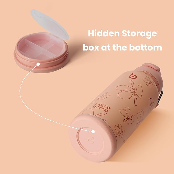 BOTTLE BOTTLE 32oz Insulated Water Bottle Stainless Steel Sport Water Bottle with Straw Dual-use Lid Design for Gym with Pill Box