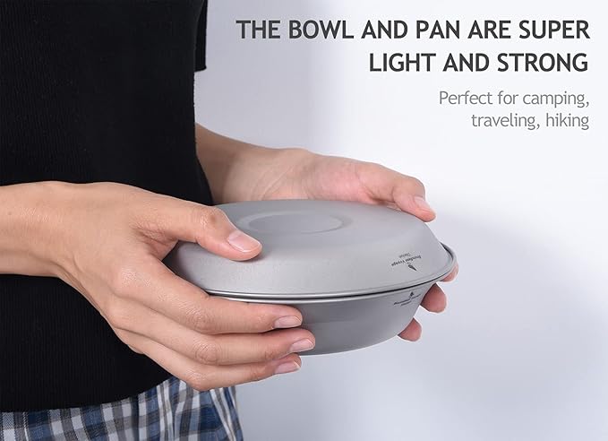 iBasingo Titanium Camping Plates and Bowls Set with Mesh Bag - 174mm Ultralight Backpacking Dinnerware for Hiking, Survival Kit & Outdoor Cooking (61g Plate + 67g Bowl) Ti1113T