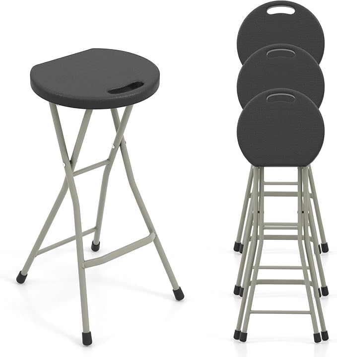Goplus Folding Stool, 4 Pack 28 Inch Foldable Camping Seat for Adults with 550 lb Capacity, Portable Plastic Fold up Round Stool with Handle for Fishing Hiking Gardening BBQ