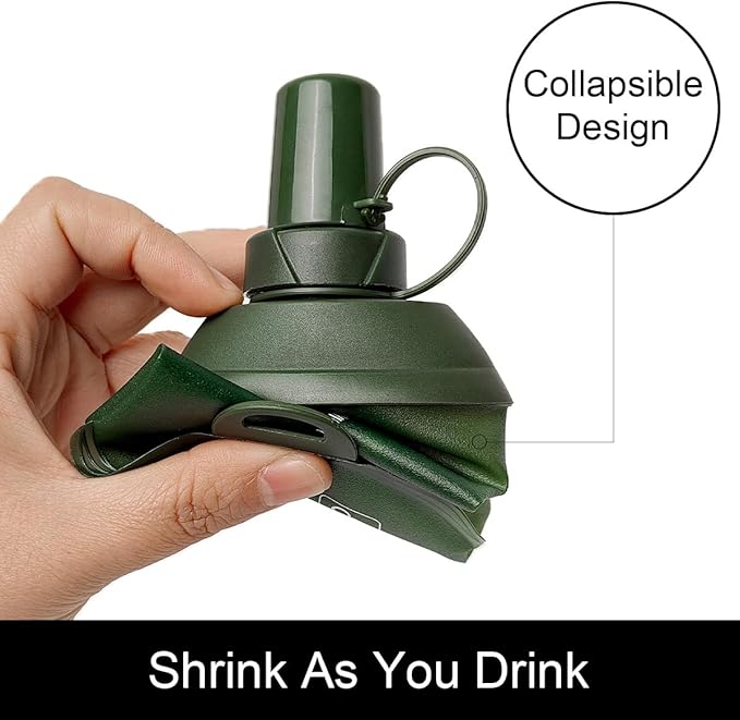 WILDREEDS 500ml Soft Flask, TPU Collapsible Soft Water Bottle for Hydration Pack, Running Vest, Folding Water Bottle for Hiking Cycling Climbing-1Pcs, Green