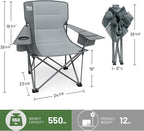 TIMBER RIDGE Oversized Folding Camping Chair for Adults, Support 550 LBS Heavy Duty with Cup Holder Side Pocket for Camping, Lawn, Picnic, Grey