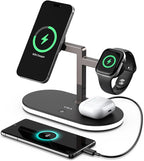 VBA 4 in 1 Wireless Charging Station for Apple MagSafe Charger,Fast Charging Magnetic Wireless Charger Stand with Night Light for iPhone 17 Air 16 15 14 13 12 Series,Apple Watch,AirPods Pro (Black)