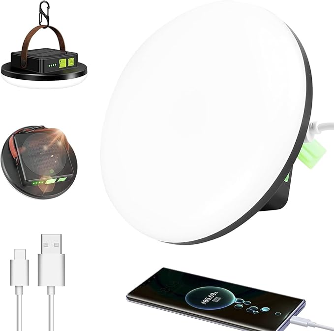 Solar Camping Lantern, Bright USB Rechargeable Camping Light, 4500LM, 4 Light Modes, Waterproof Hanging Tent Light for Camping, Hiking, Power Outages, Hurricane, Cellphone Emergency Charging