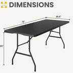 BTEXPERT Fold-in-Half Folding Utility Table 6 Feet 72" x 29.5" Lightweight Portable Carrying Handle, Indoor Outdoor Picnic Camping Office Home Party Wedding Event Easy to Clean Store & Care Black