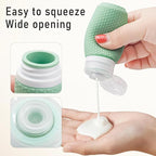 Travel Bottles for Toiletries 2oz 60ml 2 Pack + Cosmetic Jar 40ml 1.35oz Luxury Leather Pattern, Anti-slip Silicone Premium Refillable Bottle Set with Facial Brush for Gym Men Women, Green