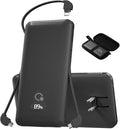 10000mAh Portable Charger with Built-in Cables and AC Wall Plug, USB C Fast Charging Power Bank with 3 Cords,5 Output External Battery Pack Compatible with iPhone,Tablet and All Smart Phones Black