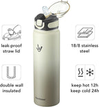 Enerbone 32 oz Insulated Water Bottle, Stainless Steel Bottle with Carrying Strap, Double-Wall Vacuum Insulation Design, Leakproof Sports Bottle with Straw, Keep Drinks Cold or Hot for Hours