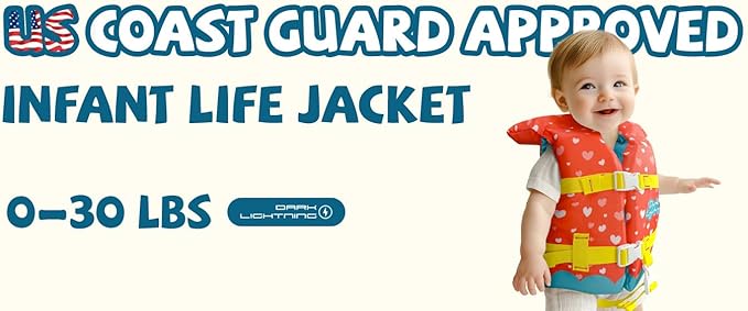 Dark Lightning USCG Approved Infant Life Jacket 0-30 lbs, Swim Vest for Baby/Toddlers 1-3 Year Old 20-30 lbs,Toddler Floaties for Pool Swimming,Boating,Beach,Puddle