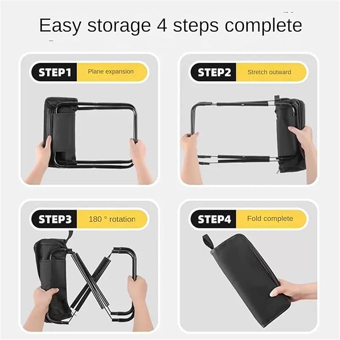 Portable Folding Stool, Small Portable Stool for Adults, Fishing Hiking Gardening and Beach with Carry Bag, Hold Up to 265 LBS (Black)