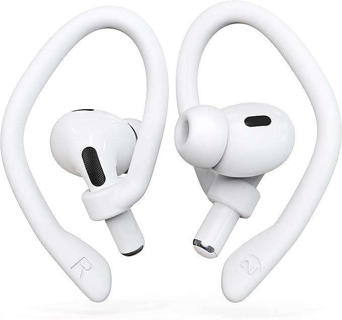 [2 Pairs] DamonLight Ear Hooks for AirPods Pro 2 & 1, AirPods 4 & 3 & 2 & 1, Airpod Ear Hook, Anti-Slip Comfortable Fit, Ergonomic Design, AirPods Accessories (Medium, White)