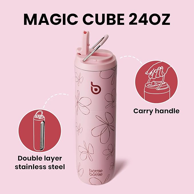 BOTTLE BOTTLE Insulated Water Bottle 24oz with Straw Lid and Handle for Sports Travel Gym Stainless Steel Water Bottles Double-Wall Vacuum Metal Leak Proof BPA-Free