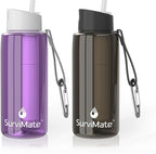 SurviMate Purified Water Bottle for Camping, Hiking, Backpacking and Travel, BPA Free with 5-Stage Intergrated Filter Straw