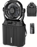 Portable Misting Fan 42800mAH Rechargeable with Remote Control, 6L Bucket Camping Fan with LED Lights & Stepless Speed Control & Cooling Mist, Portable Handle & Rotate Hook, Timer Function