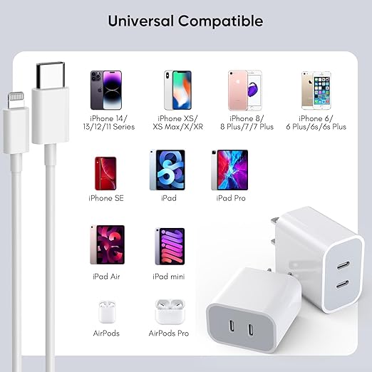 10FT iPhone Fast Charger,[Apple MFi Certified] 2Pack PD Dual Apple Fast Charger USBC Charge Block 10Foot Lightning Cable Cord Quick Charging for iPhone 14/Pro/Pro Max/Plus/13/12/11/XS/XR/X/SE2022/iPad