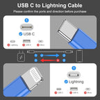 2Pack Blue Fast Charger Cable 10ft [Apple MFi Certified], USB Type C to Lightning Cable 10 Foot for Apple iPhone 14 13 12 Pro XR XS Max X 8 Plus