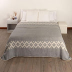 Thick Alpaca Wool Blanket Heavyweight Camping Outdoors Indoors Soft Peru King Size Ethnic Design (Soft Gray - Ivory, King Size)