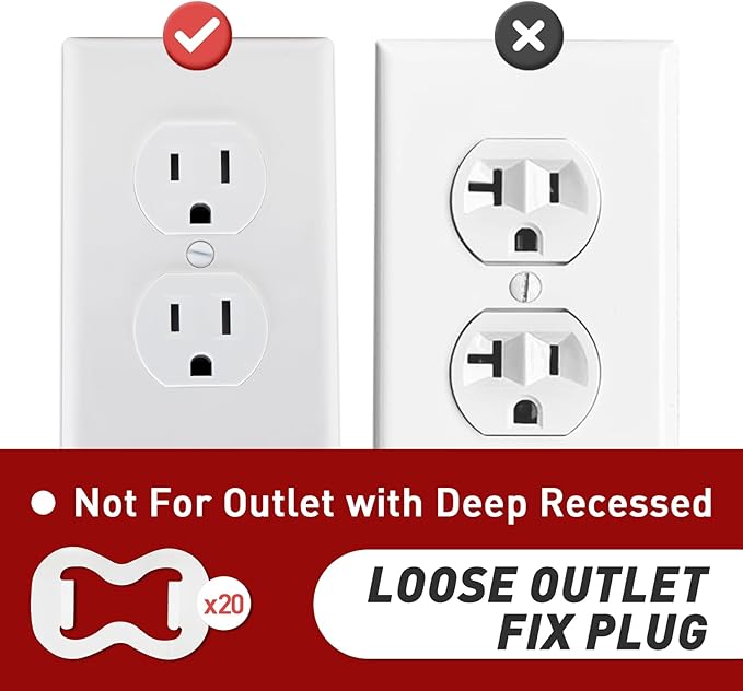 20-Pack Loose Outlet Fix Plug - Ensure Secure Connection for Power Plugs - Socket Extender Prevents Loose Socket Issues - Easily Fix Loose Outlets - Won't Fall Out or Cut Off Electricity
