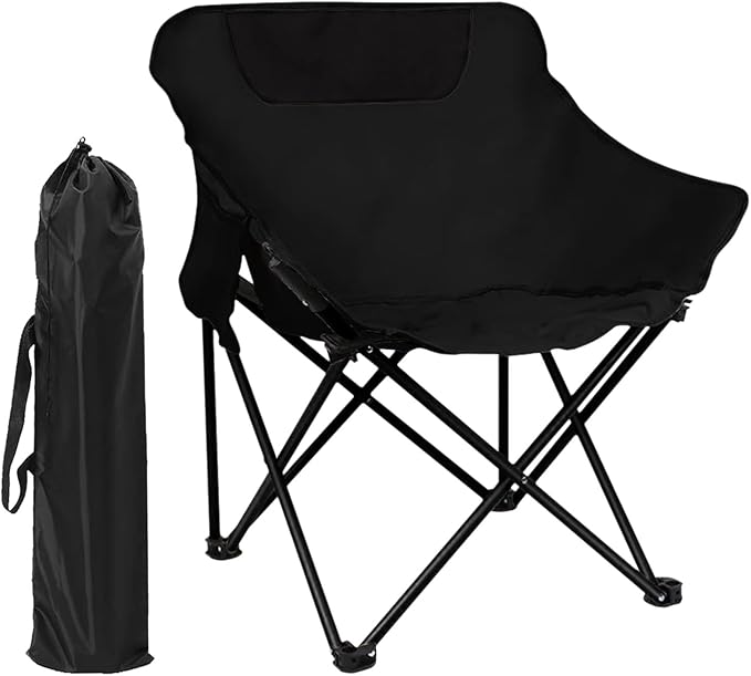 COSY105CMoon Chair Camping Chair Portable Folding Lounge Chair Lightweight Outdoor Recliner 265lbs Capacity Oxford Fabric & Aluminum Frame Includes Carry Bag for Beach Fishing Travel (Black)