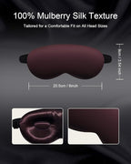 Luxury 22 Momme 100% Mulberry Silk Sleep Mask – 3D Eye Mask with Adjustable Strap, Gentle on Skin and Eyes, Provides Complete Light Blockage for Deep Sleep (Burgundy, Adjustable)