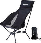 Wildhiker Portable Compact Folding Camping Chairs – Lightweight High Back with Pillow, Deep Recline, ArmPads, Side Pockets-for Motorcycle, RV, Backpacking,Travel，Festival – Black