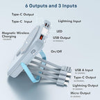 Wireless Portable Charger 10000mAh,Magnetic Power Bank with Built-in Cables LED Display,22.5W PD Fast Charging for Magsafe Battery Pack Compatible with iPhone16/15/14/13/12/Pro/Pro Max(Blue)