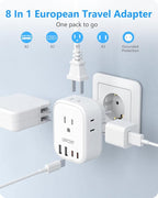 LENCENT 3 Pack Germany France Travel Power Adapter, Schuko Type E/F Power Plug Adaptor with 4 USB Ports(2 Type C), 4 Outlet Converter, US to EU Spain French German Greece Norway Iceland South Korea