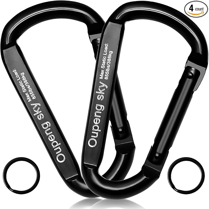 Carabiner Clip, 855lbs,3" Iron Heavy Duty Caribeaners for Hammocks, Camping Accessories,Hiking,Keychains,Outdoors and Gym etc,D Shaped Spring Hook Small Carabiners for Dog Leash,Harness and Key Ring.