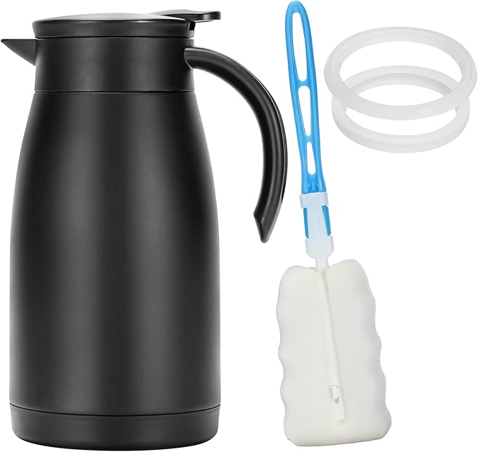 34 Oz Thermal Coffee Carafe, Stainless Steel Insulated Vacuum Coffee Carafes For Keeping Hot, 1 Liter Tea, Water, and Coffee Beverage Dispenser(Black)