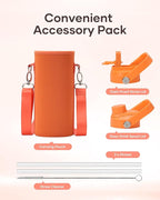 BUZIO 40oz Insulated Water Bottle, Stainless Steel Water Flask with Straw Lid and carrying pouch, Keep Cold 48h Leak Proof Double Wall Vacuum Travel Mug Metal Canteen for Gym Beach, Gradient Orange