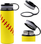 18 oz Softball Water Bottle, Sports Cup Flask Metal Travel Mug with 2 Lids, Stainless Steel Double Wall Vacuum Insulated Leak Proof Water Bottles, Softball Accessories Gifts for Mom Men Fan Boys Girls