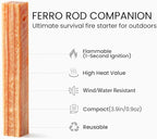Ferro Rod Companion,High Resin Fatwood Fire Starter 4 Sticks,Waterproof Natural Tinder for Flint, Survival Gear Kit for Hiking, Camping, Bushcraft, Emergency Supplies