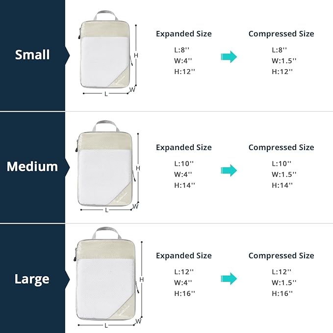 Compression Packing Cubes for Travel, Lightweight Travel Essentials, Packing Cubes Compression for Space-saving, 9 pcs, Beige