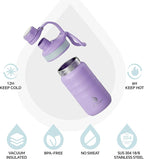 IDEUS Insulated Water Bottle 12oz, Stainless Steel Insulated Water Bottle For School, Insulated Bottles With Straws Leakproof, Vacuum Double Wall Water Bottles For Boys And Girls With 2 Lids, BPA Free