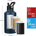 Insulated Water Bottle 64oz,Triple Wall Vacuum Stainless Steel(Dishwasher Safe),Leak Proof & Non-BPA,Flask Jug with Paracord Handle & Straw Spout Lids Sports Navy Blue