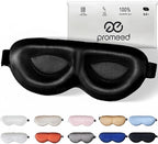 PROMEED Adjustable 100% Mulberry Silk Sleep Mask 23 Momme, 3D Contoured No-Pressure Cup Eye Mask for Sleeping, Super Soft Breathable Blindfold, Perfect Blocks Light for Sleeping (Black)