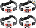 HappyOrange 4-Pack Waterproof LED Headlamp (White and Red Lights), 4 Light Modes Lightweight Headlight for Running, Hiking, Hunting, Fishing, Camping