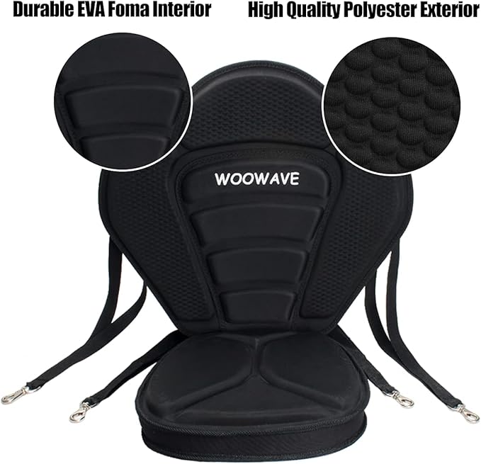 WOOWAVE Kayak Seat Padded Deluxe Paddleboard Seat Adjustable Boat Seat Cushioned Fishing Seat High Back Comfortable Backrest Support for Universal Sit