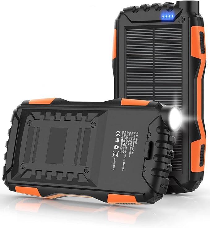 Solar Charger, Power Bank, 42800mAh Portable Charger Power Bank External Battery Pack 5V3.1A Qc 3.0 Fast Charger Built-in Super Bright Flashlight (Orange)
