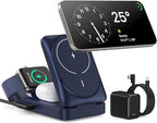 3-in-1 Wireless Charger Charging Station for iPhone, Qi2 Certified 15W Fast Charging Foldable Magnetic Charger Stand with 30W USB C Adapter for MagSafe iPhone 16/15/14/13/12, Apple Watch, AirPods