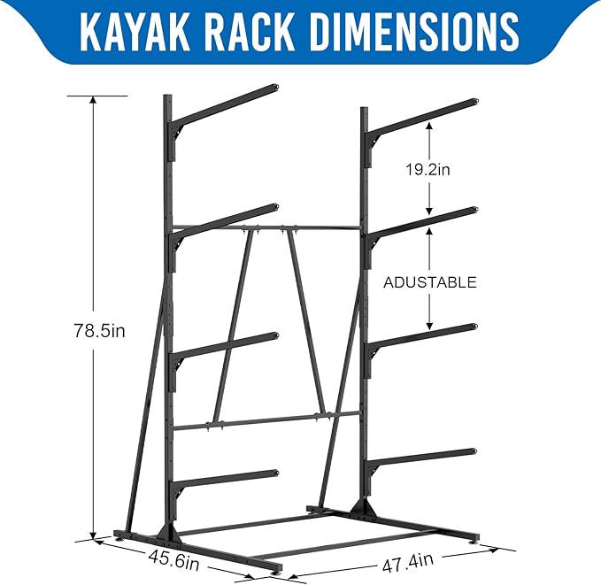 Kayak Rack for Outdoor Storage, Kayak Storage Rack, Adjustable Freestanding Kayak Rack Stand Holder for Paddleboard Surfboard for Indoor, Outdoor