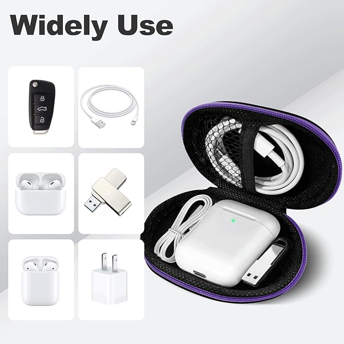 2Pack Oval Earbud Case Portable EVA Carrying Case Storage Bag Cell Phone Accessories Organizer with Carabiner for Earphone, Earbud, Earpieces, SD Memory Card, Camera Chips, Black/Purple