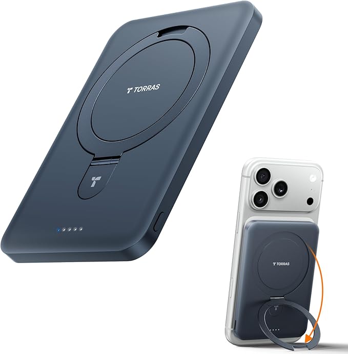 TORRAS EasyGo 0.45" Slim Magnetic Portable Charger Power Bank for iPhone, 5000mAh 22.5W PD Fast Charging Wireless Battery Pack Compatible with Magsafe, iPhone Air,Pro,Pro Max,17,16,15,14,13,12, Black