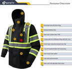 JKSafety Hi-Vis Reflective Safety Rain Jacket for Men Women Waterproof Rain Gears for Farming Fishing Work HV Rain Jacket with Inner Mesh Lining and Pockets (117A-Black XXL)