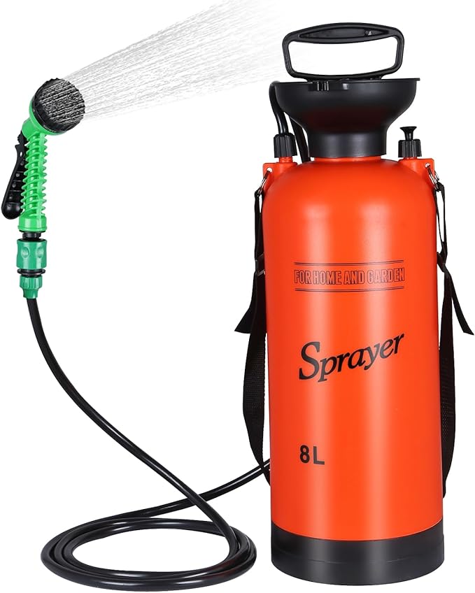 Finderomend Portable Shower for Camping with 7 Spray Modes, Hand Press Camping Shower with Removable Hose and Shower Head,Pressure Rinse Kits for Hiking Traveling Garden Beach Pet Shower