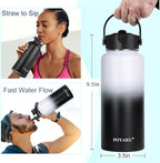 Water Bottle Insulated 32oz 40oz 64oz 128oz Straw Lid Spout Lid & 3 Lids, Leak Proof, Vacuum Insulated,Stainless Steel Water Bottle Wide Mouth for Sports, Gym or Office