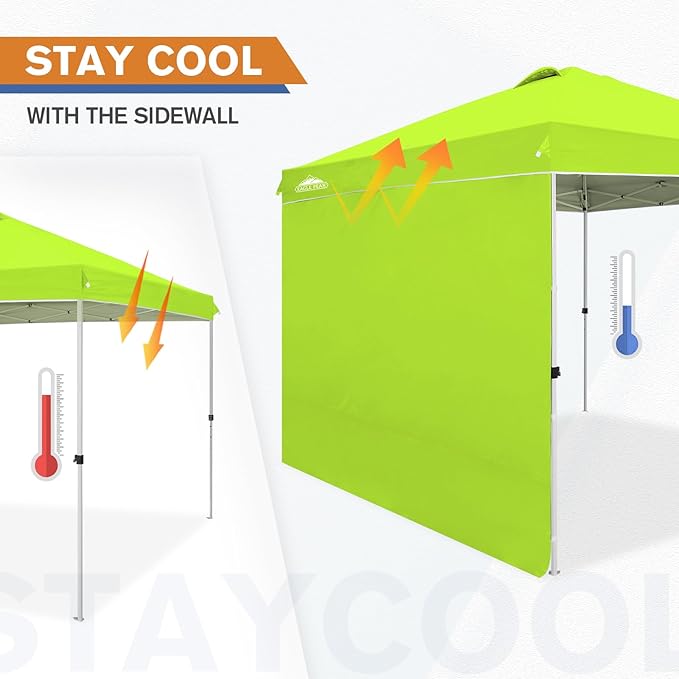 EAGLE PEAK Pop Up Canopy Tent with 1 Sidewall, Easy Setup Event Tent, Outdoor Sun Shade, Wheeled Carry Bag, Stakes and Guy Ropes, Instant Canopy 10x10, Neon Green