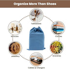 LFH Cotton Rich Shoe Storage Bags with Drawstring, Dustproof Breathable Reusable Organizer, Perfect For Travel, Dorm, Hotel, College, Gym, Easy to Carry, Machine Washable 8"x17" (Pack of 4) - Sky Blue