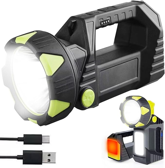 LED Handheld Lantern Searchlights, 15000LM 8 Modes Rechargeable LED Flashlights Spotlight, Outdoors Camping Hunting Lamp Portable Work Light Tail Lights for Indoor Outdoor Emergency