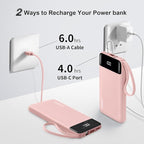Power Bank 10000mAh Portable Charger with 4 Built-in Cables, Type-C in & Out Phone Charger, External Battery Charger Pack & Travel Essential for iPhone 16/15/14, Samsung, iPad, Android