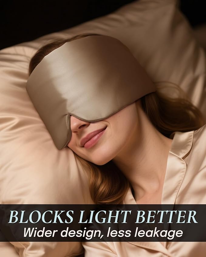 Zenssia Satin Sleep Mask for Women and Men, Lightweight Padded Eye Mask with Adjustable Strap, Comfort Blackout for Travel and Nap - Taupe